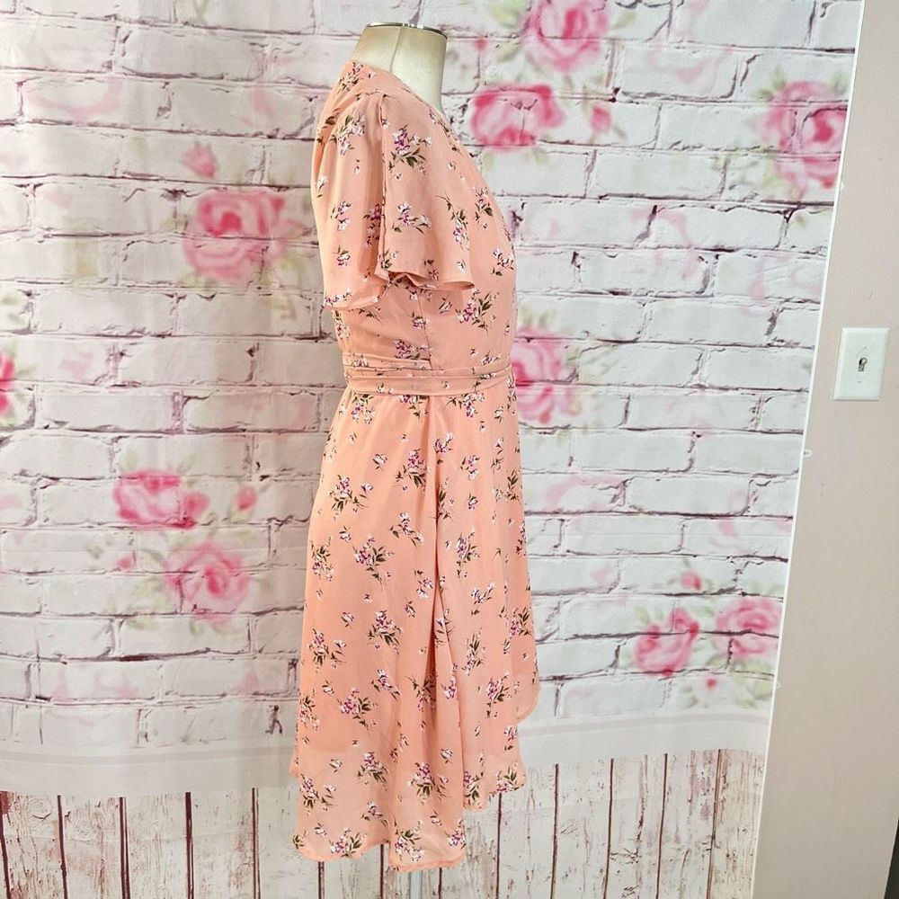 Lulu's Women's True Wrap Floral Short Sleeve Belted Pink Sundress Size S - Picture 4 of 11